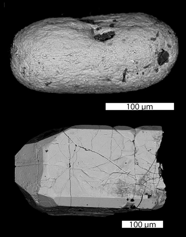 Grain de zircon de Jack Hills observé au microscope